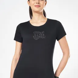Ajile by Pantaloons Women Typography Printed Round Neck Cotton T-shirt-image-58