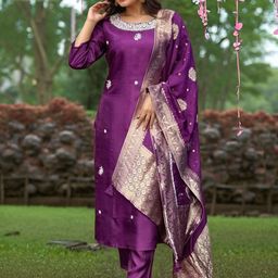 Moda Rapido Women Floral Embroidered Regular Sequinned Kurta with Trousers & Dupatta-picture-16