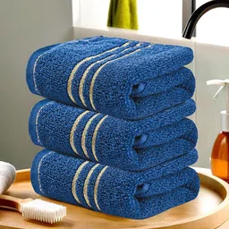 Kuber Industries Blue & Beige 3 Pieces Striped Cotton 450 GSM Bath Towels-image-89