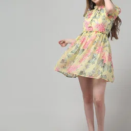 BAESD Floral Print Puff Sleeve Ruffled Georgette Fit & Flare Mini Dress-image-50