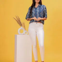 Zenava by Myntra Women Ethnic Motif Printed Cotton Shirt Style Crop Top-picture-15