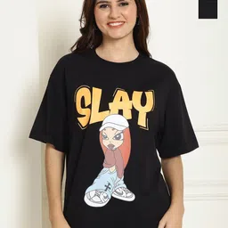 Metronaut Women Pack of 2 Typography Printed Round Neck Cotton Oversized T-shirts-image-85