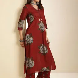 GULMOHAR JAIPUR Floral Printed Sequinned Pure Cotton Kurta With Palazzos & Dupatta image 2