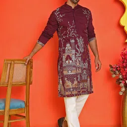 Jompers Men Ethnic Motifs Embroidered Regular Thread Work Kurta with Pyjamas image 5