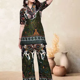 HERE&NOW Printed Mandarin Collar Top With Palazzo Co-Ords-image-93