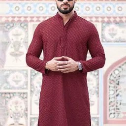 TARA GLOBAL Men Embroidered Thread Work Pure Chiffon Kurta-55
