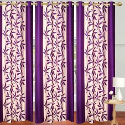 213 cm (7 ft) Polyester Semi Transparent Door Curtain (Pack Of 3) (Printed, Purple)-image-73