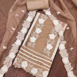 HERE&NOW Floral Embroidered Organza Unstitched Dress Material-image-100