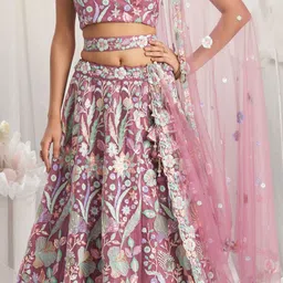 panchhi Embroidered Sequinned Net Semi Stitched Lehenga & Unstitched Blouse With Dupatta image 2