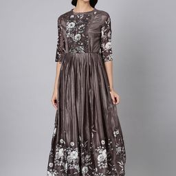 Neerus Women Floral Print Boat Neck Maxi Dress-picture-42