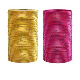 Guddan Set of 96 Gold-Toned & Rani Metal Bangles-19