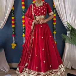 MISS CLOTHING Embroidered Sequinned Ready To Wear Lehenga With Unstitched Blouse & Dupatta-picture-16