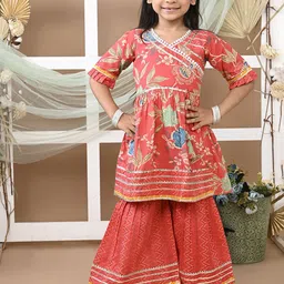 LIL PITAARA Girls Floral Printed Regular Gotta Patti Pure Cotton Kurti with Sharara-picture-26