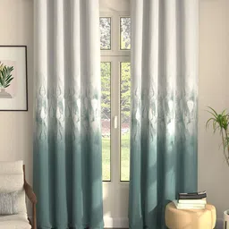 URBAN SPACE Turquoise Blue & White Pack of 2 Colourblocked Digital Black Out Door Curtains-26
