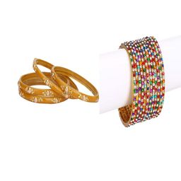 Somil Elegant Combo Glass Bangle Set | Handmade Traditional Chudi For Women | Perfect For Daily & Occasion Use, Combo of 2 Set, Yellow, Multicolor-image-92
