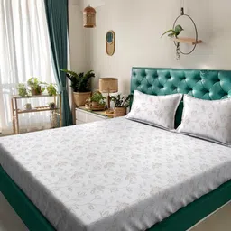KLOTTHE White Floral 400 TC King Bedsheet with 2 Pillow Covers-picture-46