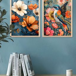 Kotart Brown, Blue & Pink 2 Pieces Wooden Floral And Botanical Wall Arts-picture-45
