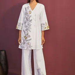 Anouk Embroidered V-Neck Pure Cotton Tunic & Trouser-image-44