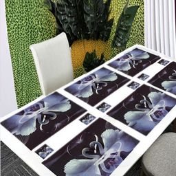 REVEXO 6Pc Black & White Printed Rectangle Costers & Table Placemats-54