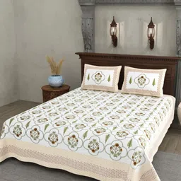 JAIPUR PRIME Multicoloured Floral 200 TC Queen Bedsheet with 2 Pillow Covers-image-67