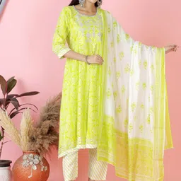 Moda Rapido Women Bandhani Printed Regular Mirror Work Kurta with Palazzos & With Dupatta-image-20