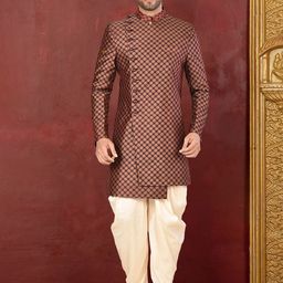 RANAK Printed Mandarin Collar Sherwani Set-55