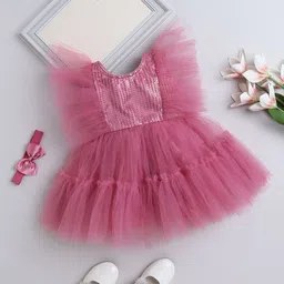 The Magic Wand Girls Round Neck Ruffles Fit & Flare Dress-image-12