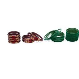 SOMIL Women Set Of 32 Maroon & Green Alloy Artificial Stones & Beads Bangles-picture-5