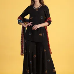 W Women Ethnic Motifs Printed Regular Kurta with Sharara & With Dupatta-52