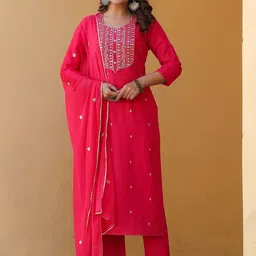 GoSriKi Women Floral Embroidered Regular Kurta with Trousers & With Dupatta-image-21