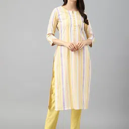 DIVASTRI Striped Notch Neck Jacquard Straight Kurta With Trousers-image-26