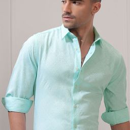LOCOMOTIVE Luxe Men Marine Jacquard Textured Occasion Slim Fit Shirt-image-96