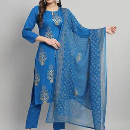 TUNIYA Floral Printed Straight Kurta With Trouser And Dupatta-image-30