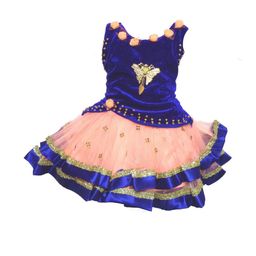 Samjho Fashion Girls Blue & Peach Party Frock-image-69