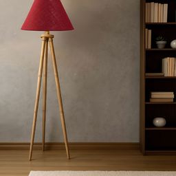 Devansh Maroon Cotton Drum Shade With Wooden Tripod Lamp-picture-44