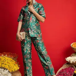 Shae by SASSAFRAS Printed Shirt Collar & Short Sleeves Blazer With Trousers Co-Ords-picture-40