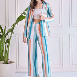 Chemistry Striped Long Sleeves Blazer With Trousers Co-Ord Set-image-71