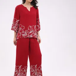 Global Republic Printed Notch Neck Top With Trousers-picture-31
