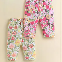 Biskid Girls Pack Of 2 White & Pink Floral Printed Mid Rise Cotton Capris-picture-40