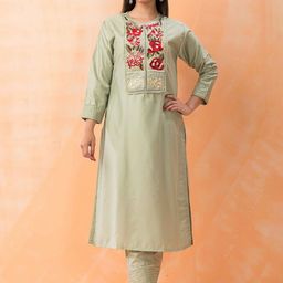 SACRED SUTA Floral Embroidered Round Neck Sequinned Straight Kurta With Trousers-picture-10