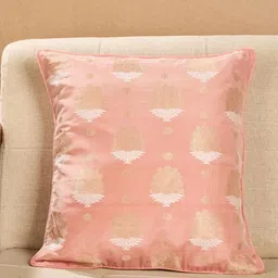 Fabindia Kashi  Pink & Gold-Toned Ethnic Motifs Woven Design Square Cushion Cover-54