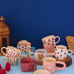 WEAVING HOMES White & Red 10 Pieces Printed Glossy Ceramic Cups-37