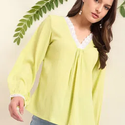 DressBerry Women Puff Sleeve Lace A-Line Top-picture-12