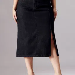Miss Chase A+ High-Rise A-Line Denim Skirt-picture-48