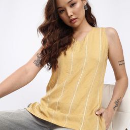 Anouk Rustic V-Neck Woven Design Striped Straight Kurti-picture-36