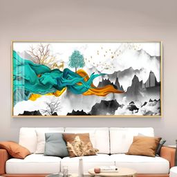 THE NEXT DECOR White & Green Geometric Abstract Art With Texture Painted Wall Art-33
