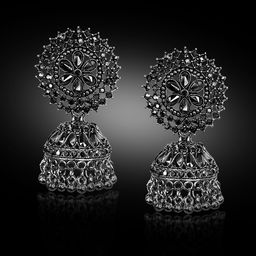 Stylewell Jarkan Studded & Beaded Dome Shaped Oxidised Jhumkas-16