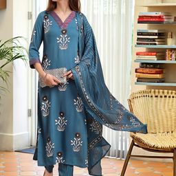 Aaghnya Women Printed Viscose Rayon Kurta Sets-image-81