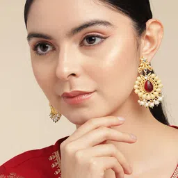 Anouk Gold Plated Artificial Stones and Beads Classic Drop Earrings-55