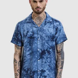 Snitch Men Relaxed Boxy Fit Cuban Collar Abstract Printed Casual Shirt-image-58